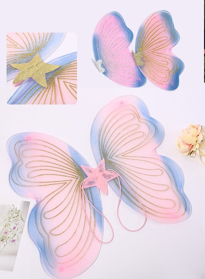 WangPangZi 5 Pcs Butterfly Fairy Costume for Girls Kids Princess Cosplay Costume Set with Wings, Tutu Skirt, Wand,Headdress, Gloves for Girls 3-6 Years Pink - Image 3